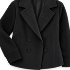 Women's Double-Breasted Jacket with Knitted Sleeves and Lapel Collar — Black — view 4