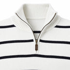 Men's Wool Knit Zip-Up Long Sleeve Jumper with Knitted Sleeves and Stand Collar — White — view 4
