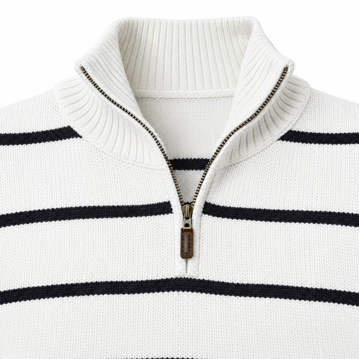 Men's Wool Knit Zip-Up Long Sleeve Jumper with Knitted Sleeves and Stand Collar — White — view 4