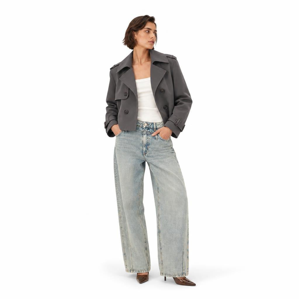 Women's Double-Breasted Trench Coat — Grey — view 1