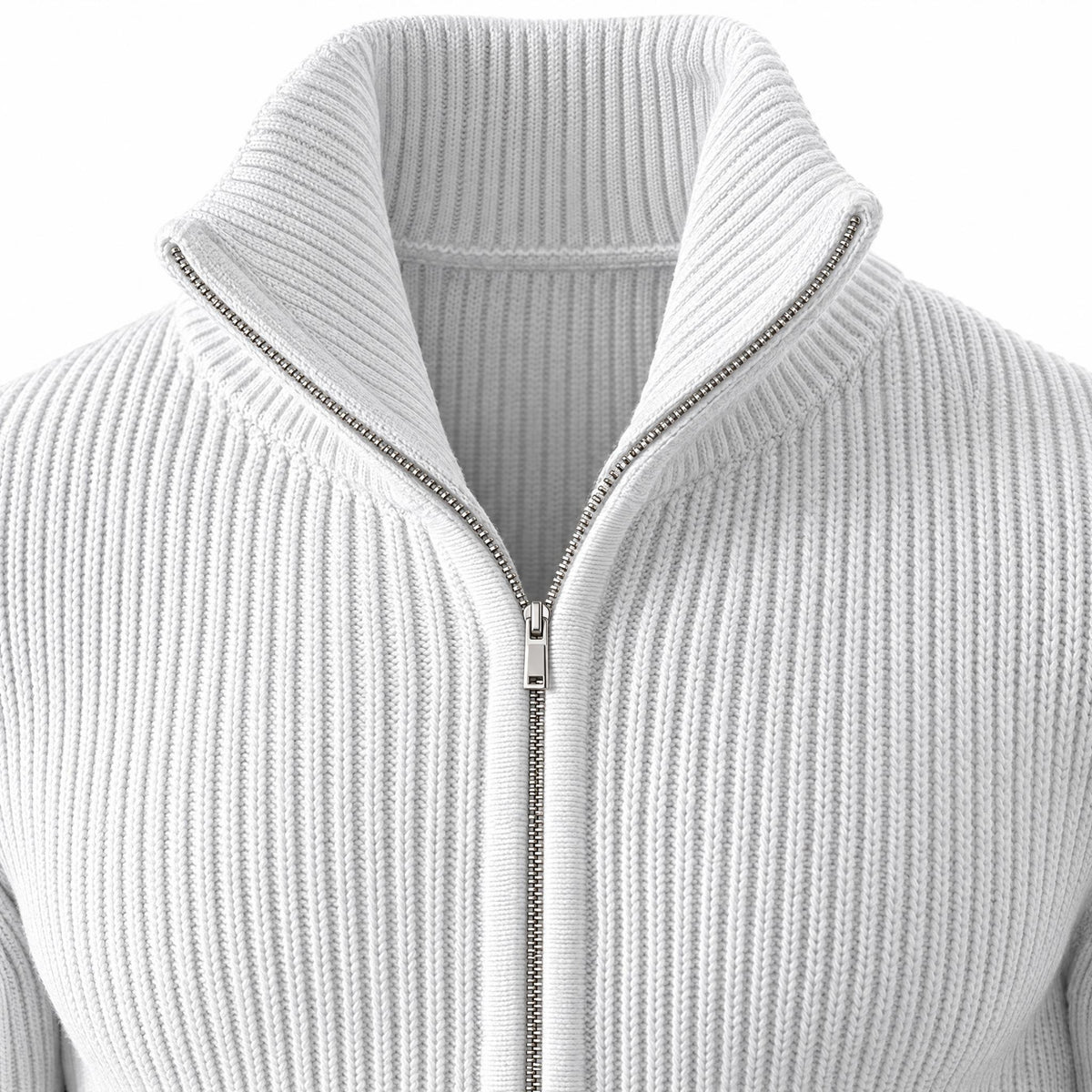 Men's Knit Zip-Up Cardigan with Turtleneck — White — view 4