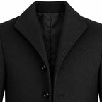 Men's Wool Single-Breasted Coat with Front Pockets and Lapel Collar — Black — view 3