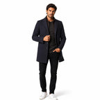 Men's Wool Overcoat Single-Breasted with Front Pockets and Lapel Collar