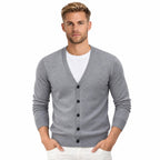 Men's Knit Cardigan with Button Front and V-Neck — Light Grey — view 1