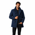 Men's Double-Breasted Coat with Front Pockets, Stand Collar and Lapel Collar — Blue — view 1