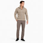 Men's Knit Zip-Up Cardigan with Turtleneck — Khaki — view 2