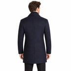Men's Wool Single-Breasted Coat with Front Pockets and Lapel Collar — Navy — view 3