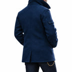 Men's Double-Breasted Coat with Front Pockets, Stand Collar and Lapel Collar — Blue — view 3