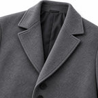 Men's Wool Longline Coat with Front Pockets, Lapel Collar and Button Front — Dark Grey — view 6