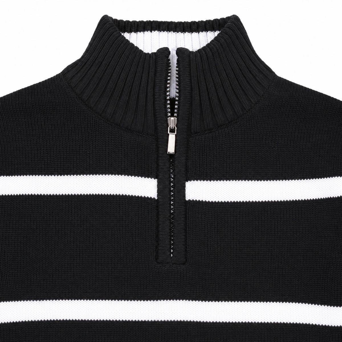 Men's Wool Knit Zip-Up Long Sleeve Jumper with Knitted Sleeves and Stand Collar — Black — view 4
