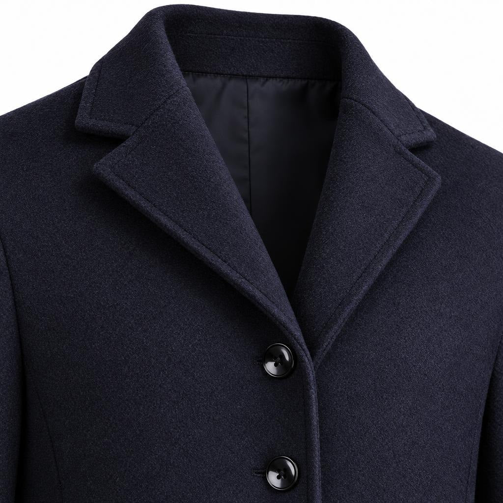 Men's Wool Single-Breasted Coat with Front Pockets and Lapel Collar — Navy — view 6