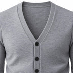 Men's Knit Cardigan with Button Front and V-Neck — Light Grey — view 4