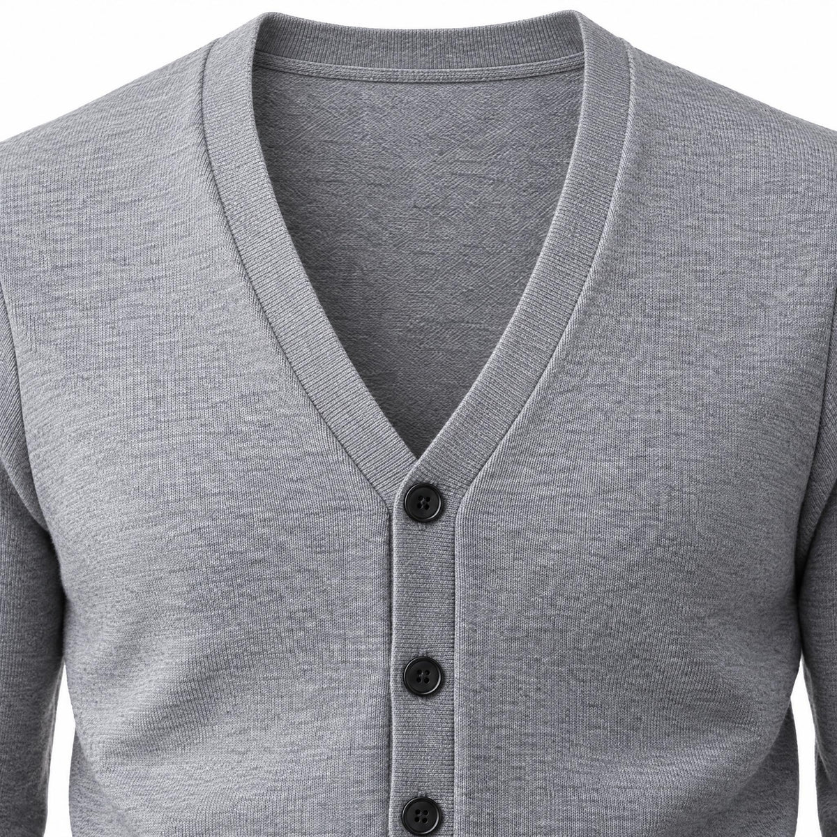 Men's Knit Cardigan with Button Front and V-Neck — Light Grey — view 4