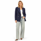Women's Wool-Textured Blazer Jacket with Knitted Sleeves and Lapel Collar