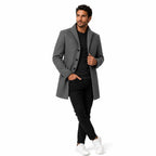 Men's Wool Overcoat Single-Breasted with Front Pockets and Lapel Collar