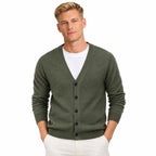Men's Knit Cardigan with Button Front and V-Neck — Green — view 1