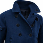 Men's Double-Breasted Coat with Front Pockets, Stand Collar and Lapel Collar — Blue — view 4
