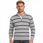 Men's Wool Knit Zip-Up Long Sleeve Jumper with Knitted Sleeves and Stand Collar — Light Grey — view 1