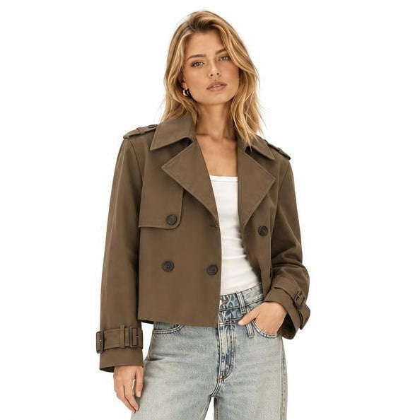Women's Double-Breasted Trench Coat — Dark Brown — view 1