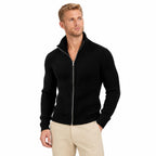 Men's Knit Zip-Up Cardigan with Turtleneck — Black — view 2