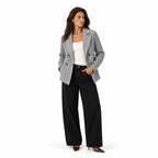 Women's Double-Breasted Jacket with Knitted Sleeves and Lapel Collar — Grey — view 1