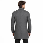 Men's Wool Single-Breasted Coat with Front Pockets and Lapel Collar — Grey — view 3