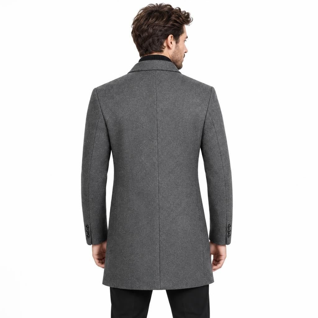 Men's Wool Single-Breasted Coat with Front Pockets and Lapel Collar — Grey — view 3