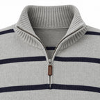Men's Wool Knit Zip-Up Long Sleeve Jumper with Knitted Sleeves and Stand Collar — Light Grey — view 4