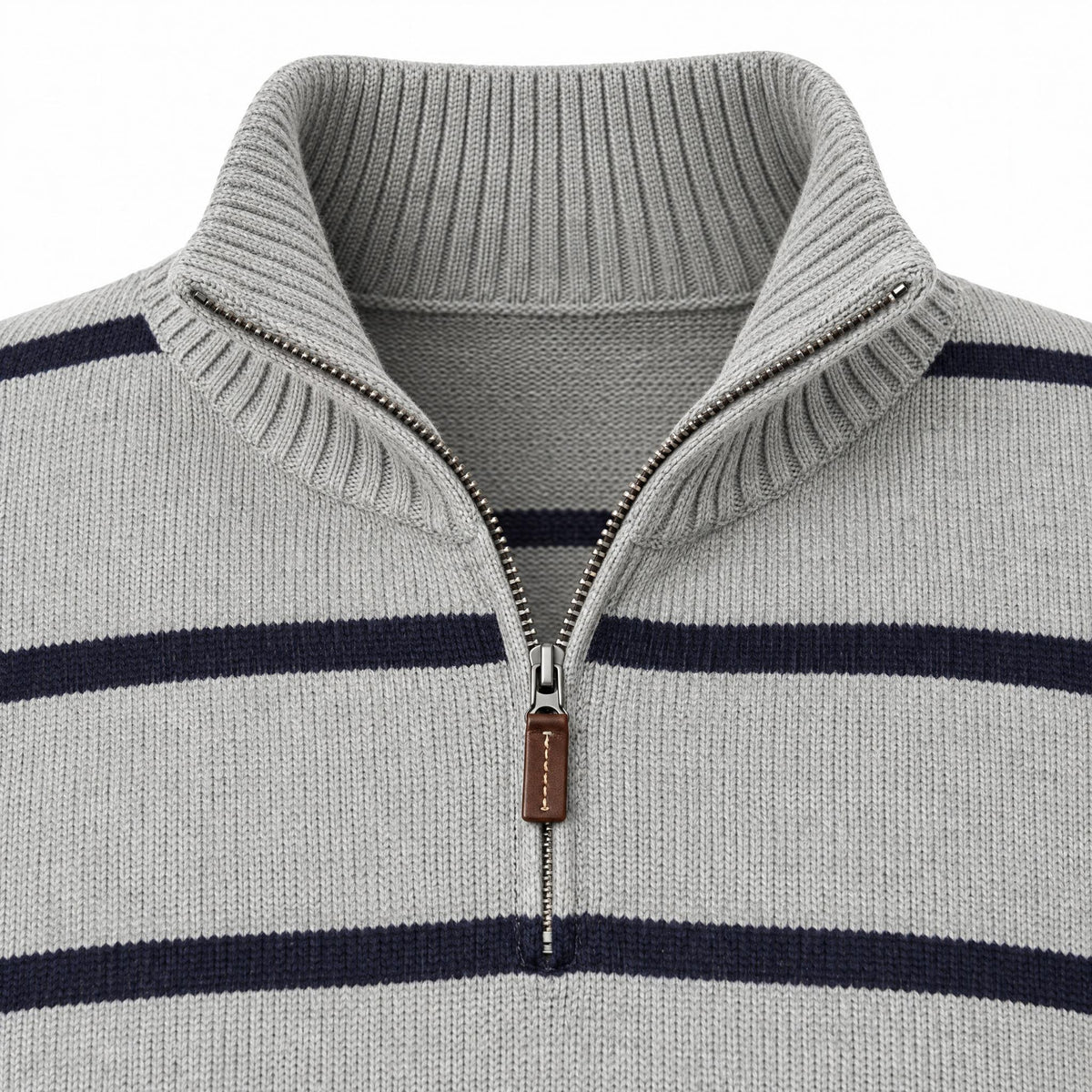 Men's Wool Knit Zip-Up Long Sleeve Jumper with Knitted Sleeves and Stand Collar — Light Grey — view 4