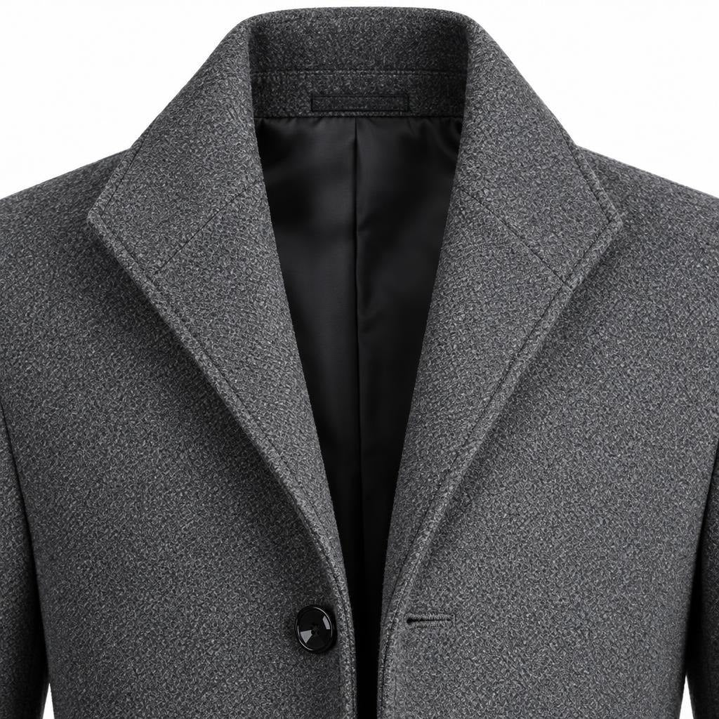Men's Wool Single-Breasted Coat with Front Pockets and Lapel Collar — Grey — view 9