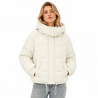 Women's Hooded Puffer Jacket Snap Pockets Relaxed Fit