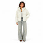 Women's Hooded Puffer Jacket Snap Pockets Relaxed Fit